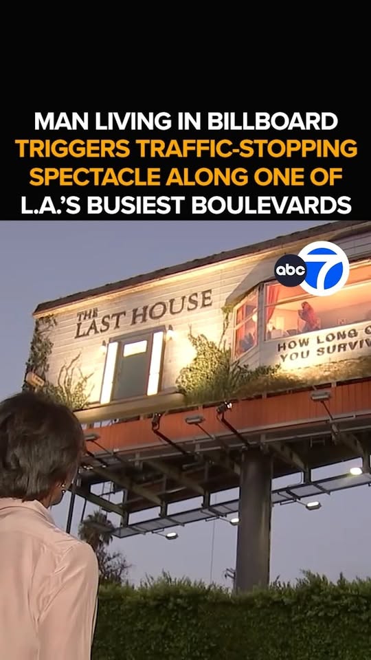 Viral ABC7 reel about a man living inside a Sunset Strip billboard